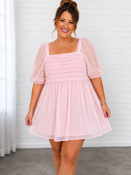 ANDREE BY UNIT Dresses & Skirts - Andrée by Unit Pink Swiss Dot Smocked Babydoll Tunic Blouse Sheer Sleeves 2X
